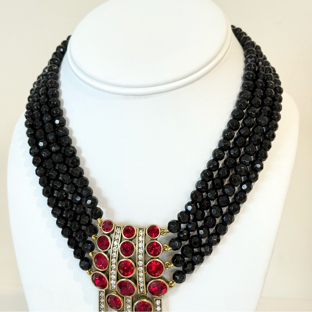 Vintage Heidi Daus An Affair To Remember Red Rhinestone Multi Strand Necklace - Picture 6 of 11